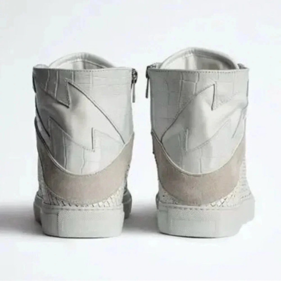 NIB Zadig & Voltaire High Flash Keith Leather Sneaker White Snake Croc Suede 38 - Picture 4 of 13